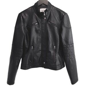 Maralyn & Me Faux Leather Moto Jacket Womens L Black Edgy Biker Zip Button Coat